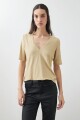Remera lurex escote V beige