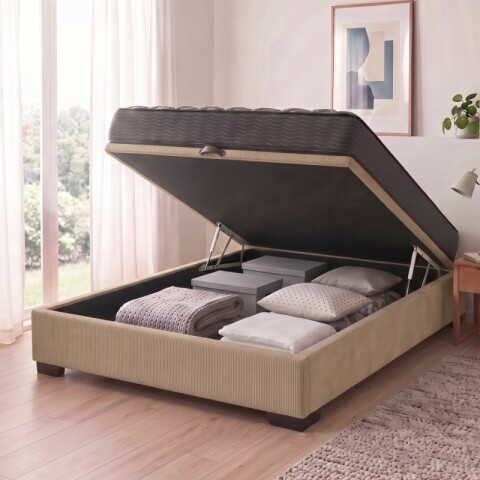 Sommier Baúl 2Plaza Y Media Beige con Colchón Linde Zafiro 110 x 190 Firme Sommier Baúl 2Plaza Y Media Beige con Colchón Linde Zafiro 110 x 190 Firme