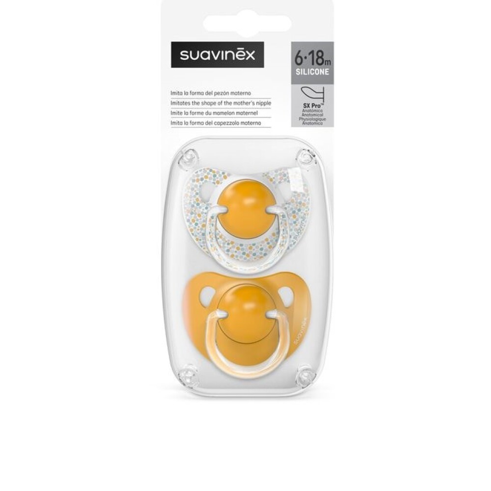 Set x2 chupete anatómico Suavinex 6 a 18M Manchas mostaza