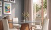Juego De Comedor - 4 Sillas + Mesa Tapa De Vidrio - Celeste Gris / Beige