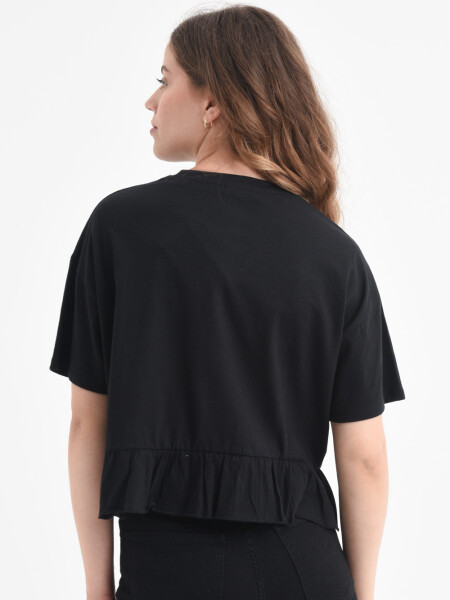 Camiseta con volados manga corta algodón orgánico Negro