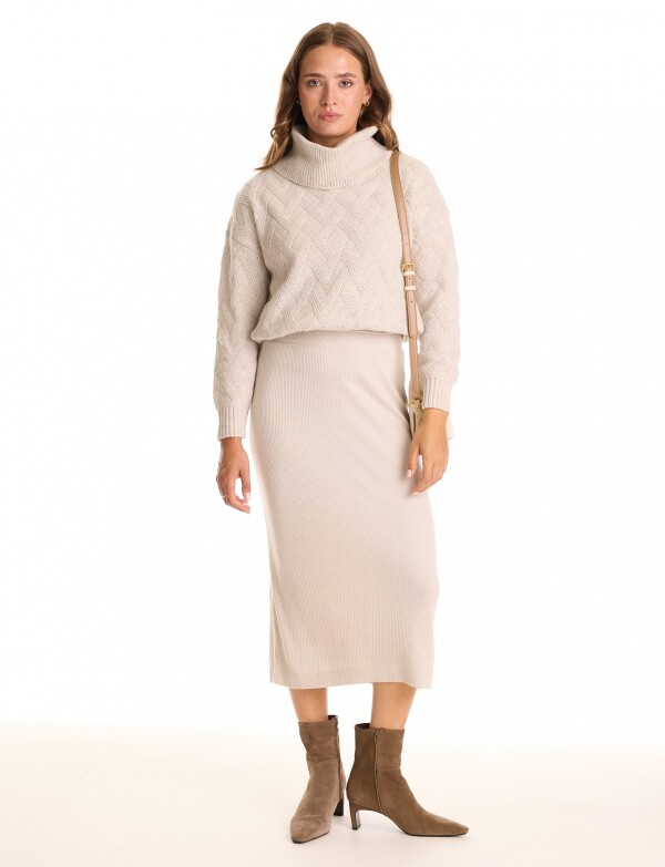 Falda Midi Tejida BEIGE CLARO