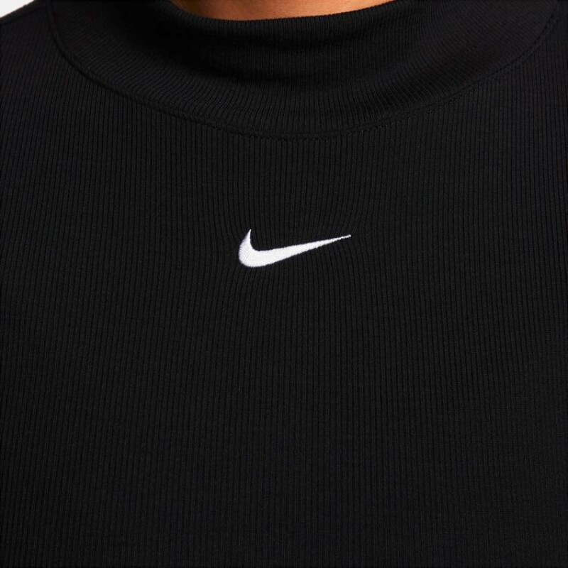 W NSW ESSNTL RIB MOCK LS TOP Negro