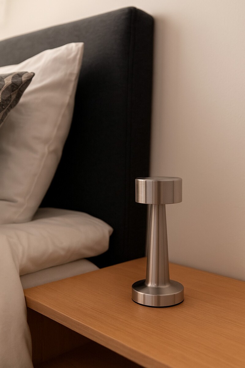 Lampara De Mesa De Luz Led Recargable Con Diseño De Cilindro - Plateado 