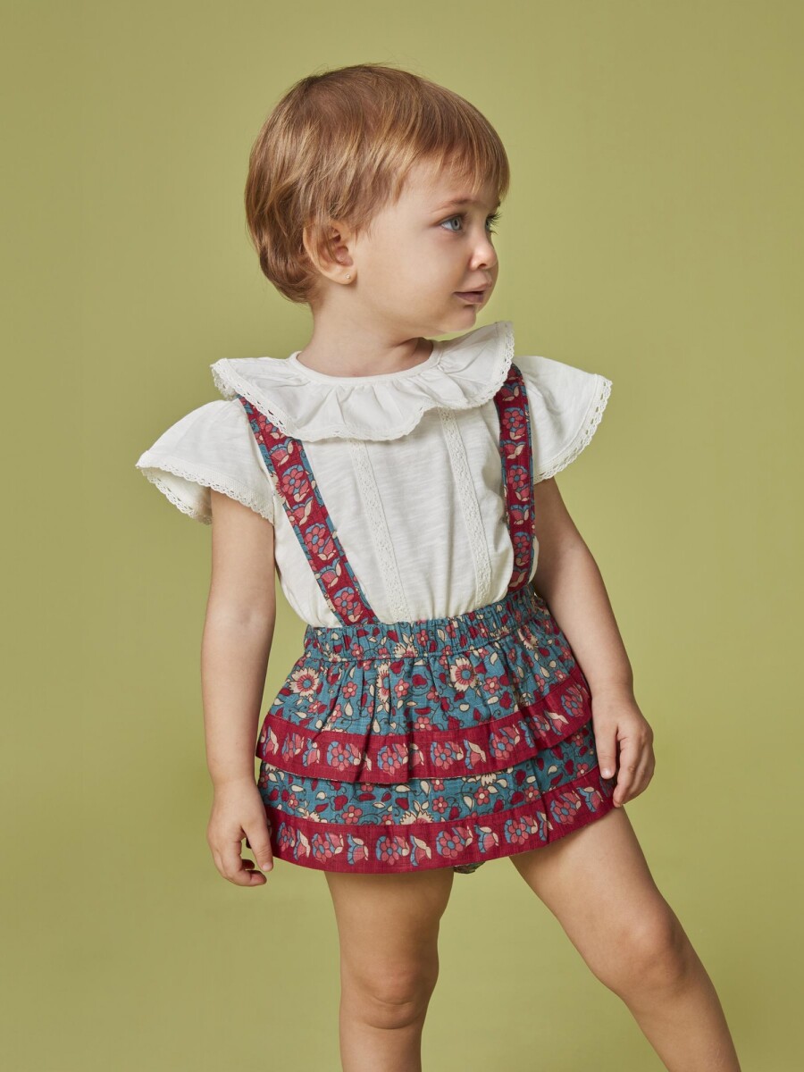 Falda Estampado De Flores Con Volantes Piedra