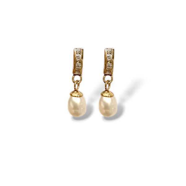 Caravanas Perlas y Zirconias - Oro bajo - Perla de río y zirconia- CA8224 conperla