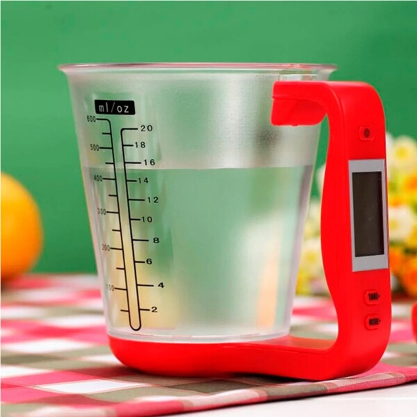 Taza Medidora Graduada 600ml + Balanza + Termometro 3 en 1 Variante Color Rojo