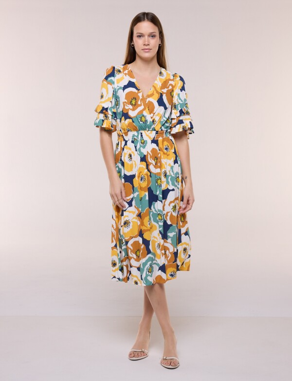 Vestido Volados Printed MULTI/AMARILLO