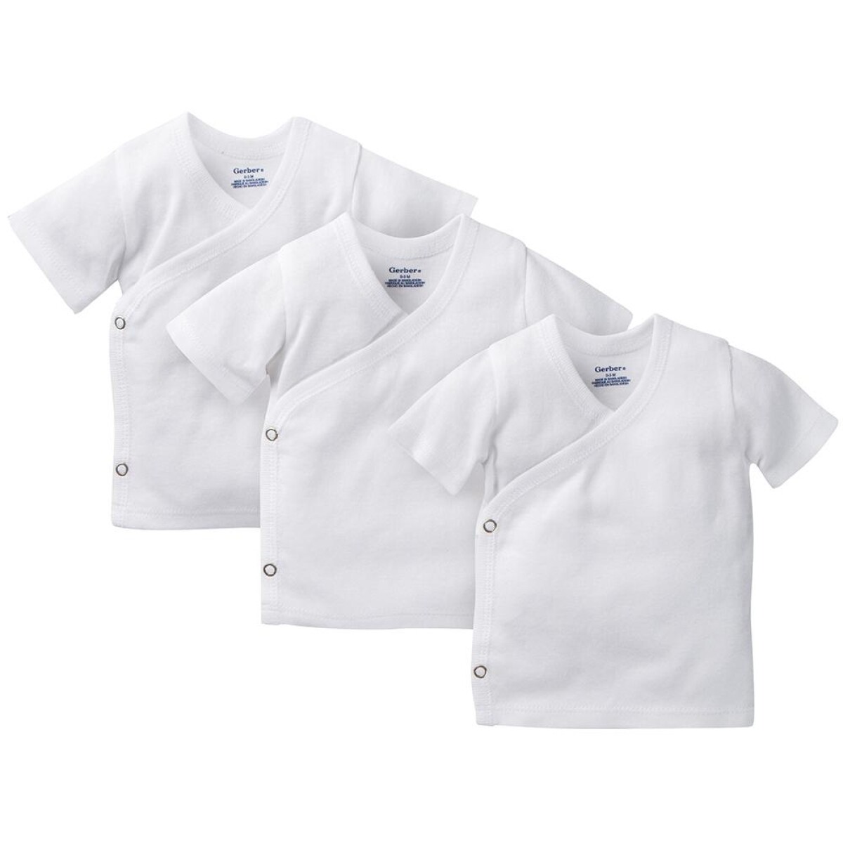 Set x3 Remeras manga corta blancas con cierre lateral 