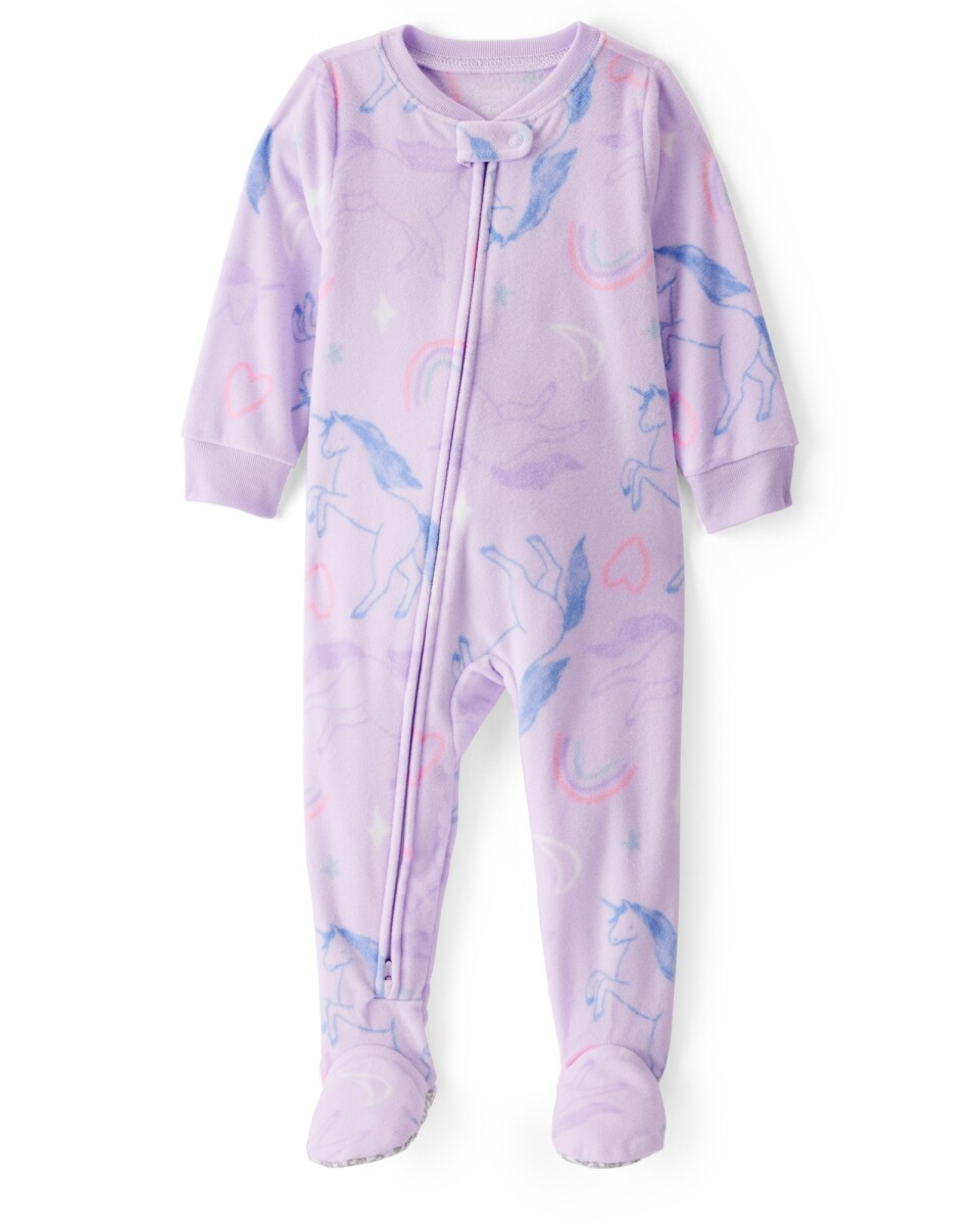 Pijama una pieza de micropolar, con pie, diseño unicornio 