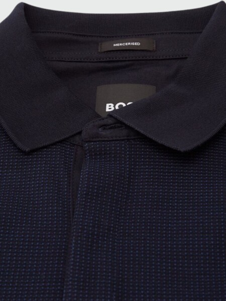 BOSS - Remera polo manga larga slim fit de algodón elastizado, PLEINS Azul Oscuro