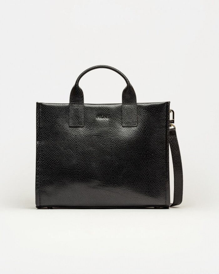 Cartera de mano Capri en cuero snake bitono Negro