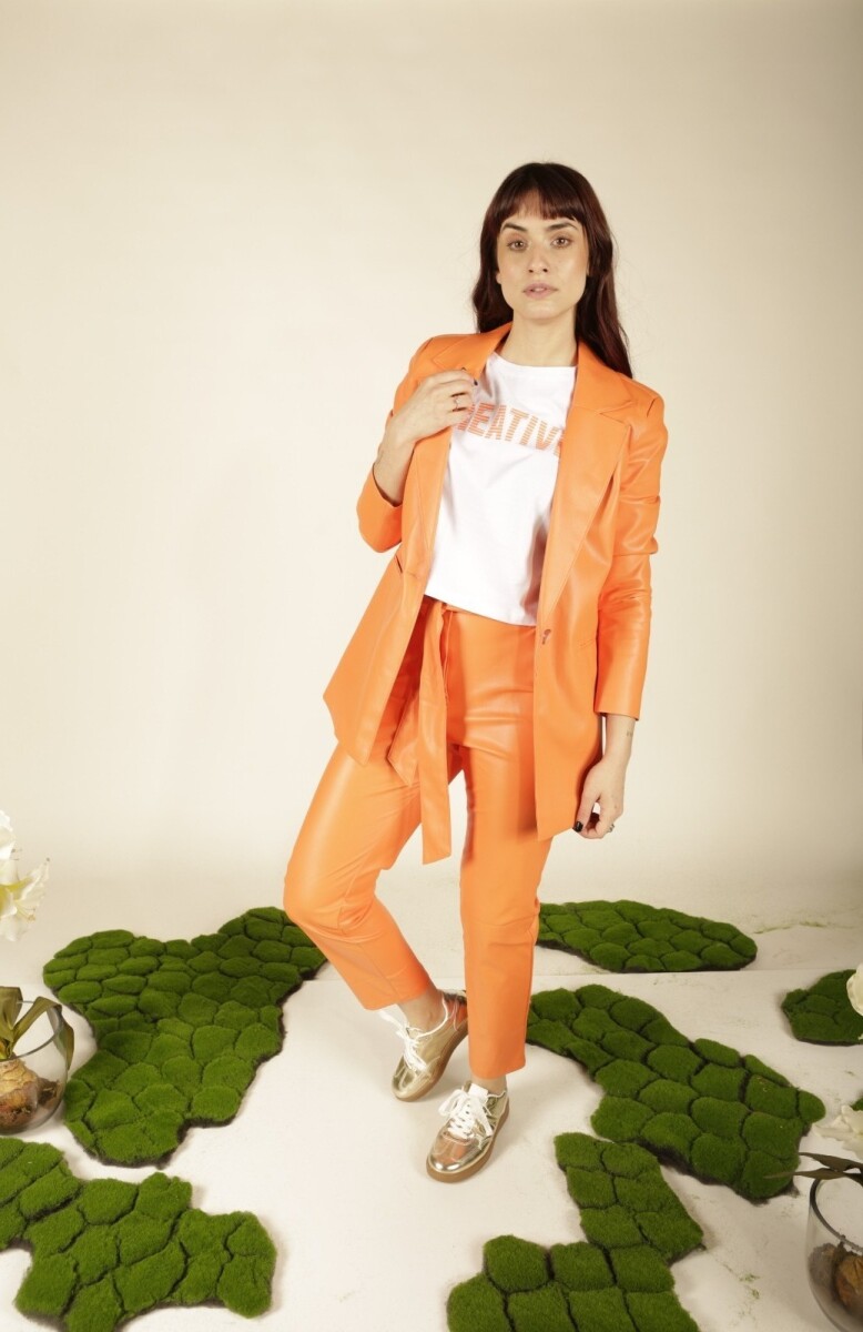 Pantalón efecto cuero con lazo - Naranja 