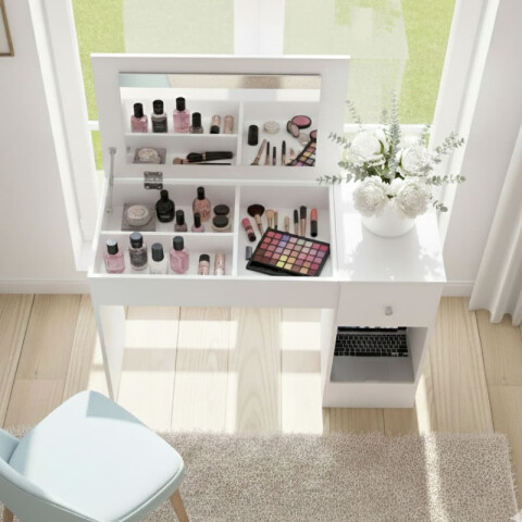 Tocador Escritorio con Espejo Blanco para Dormitorio | Mueble de Maquillaje Moderno Tocador Escritorio con Espejo Blanco para Dormitorio | Mueble de Maquillaje Moderno