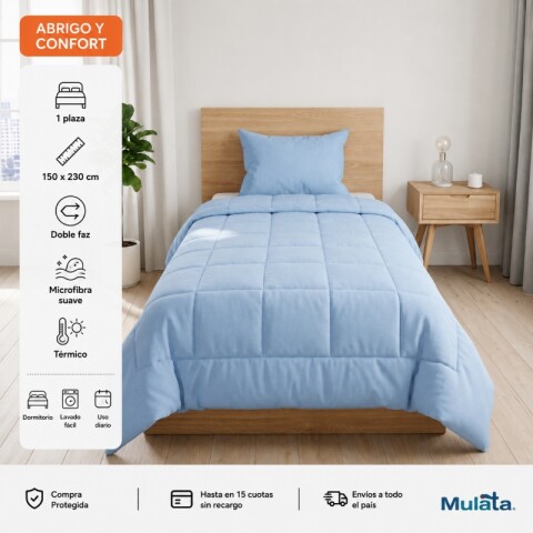 Acolchado 1 Plaza Doble Faz Microfibra Térmico 150 x 230cm - Azul Acolchado 1 Plaza Doble Faz Microfibra Térmico 150 x 230cm - Azul