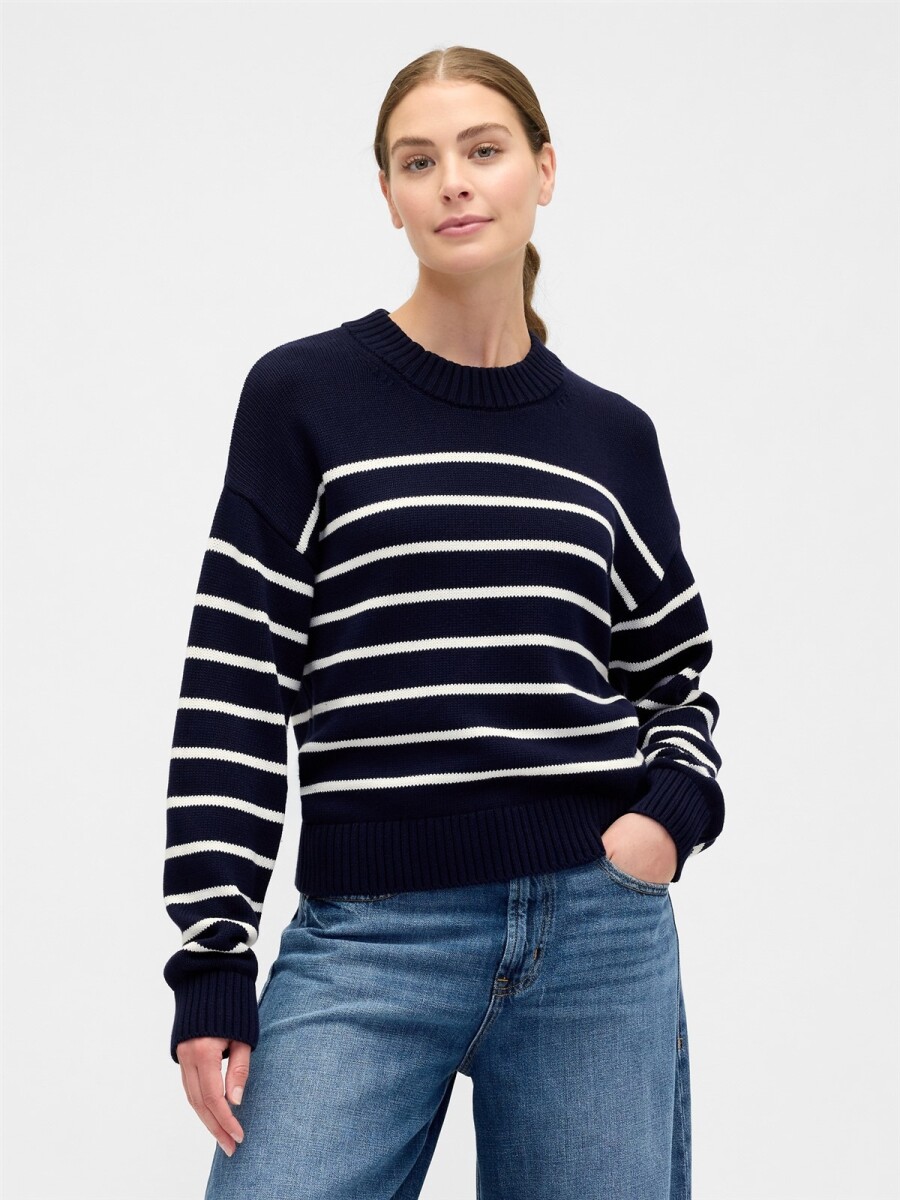 Buzo Algodón A Rayas Mujer - Navy Stripe 