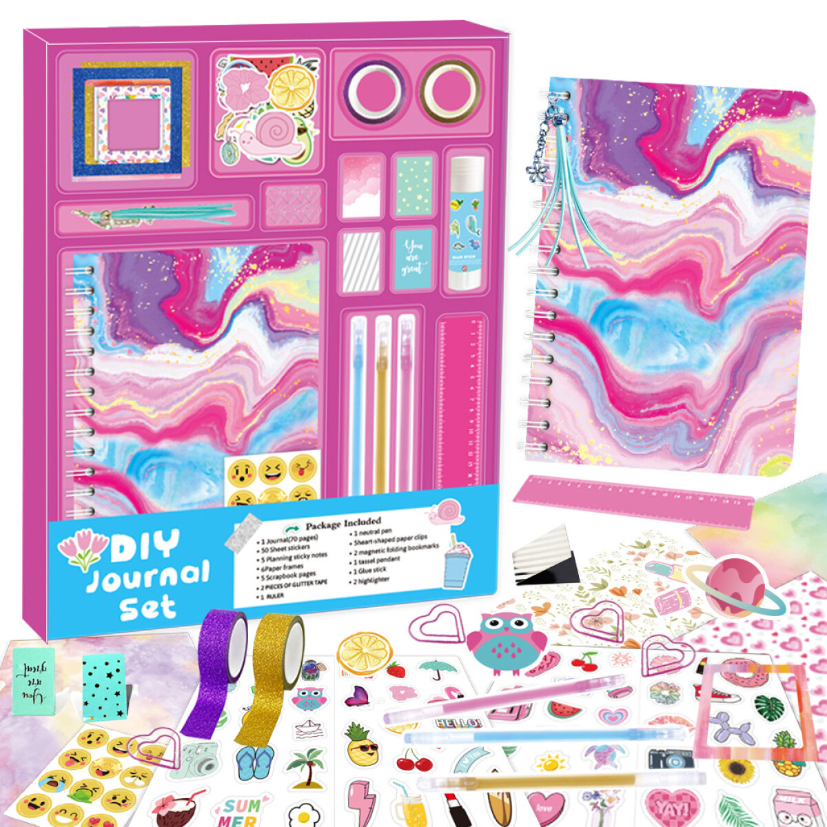 Set De Papelería Infantil Ondas De Colores - Fucsia 
