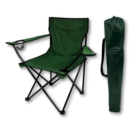 Silla Plegable C/Portavaso, Apoyabrazos Bolso Liviana 90 Kg Verde