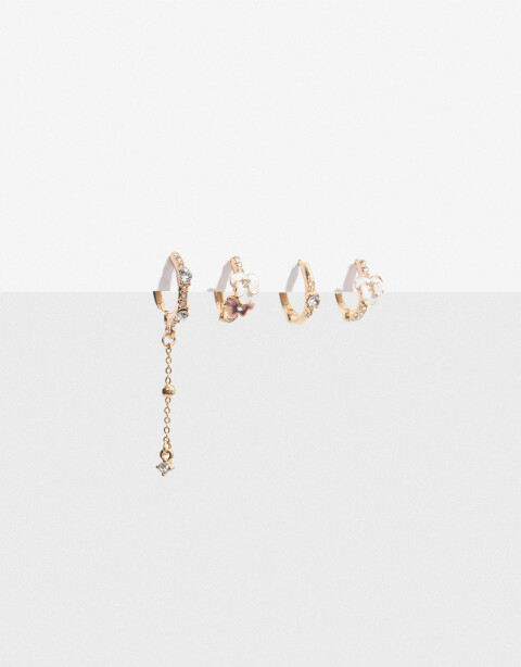 Aros Argollas Set Color Set De Argollas Con Strass - Dorado