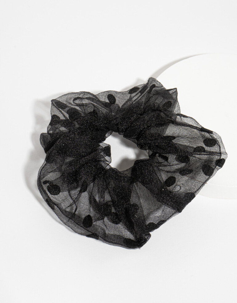 Skunzies Texturada Scrunchie Con Lunares - Negro