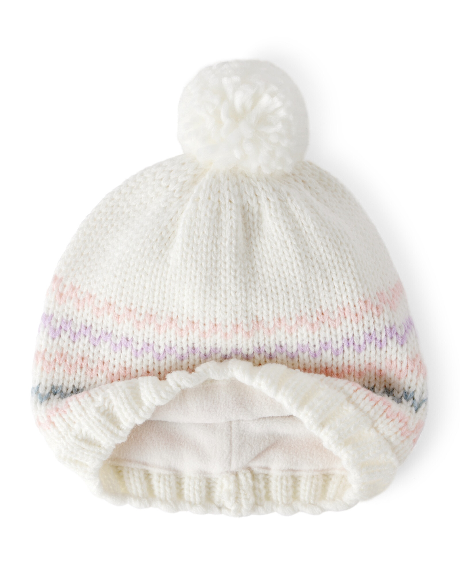 Gorro tejido blanco, con pompón Sin color