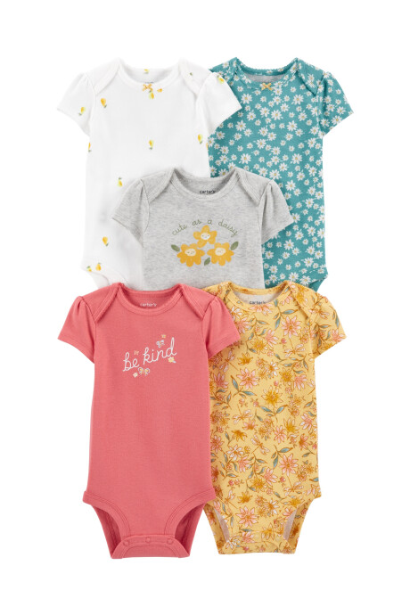 Pack cinco bodies de algodón, manga corta, diseño floral Sin color