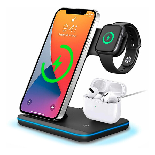 Estacion De Carga iPhone Apple Watch AirPods Carga Rapida Color Variante Negro