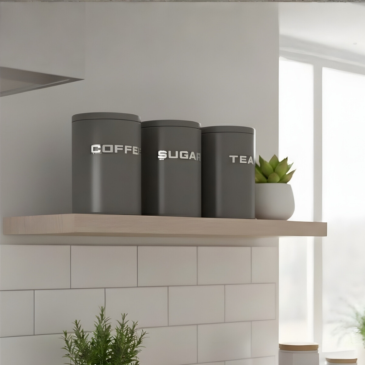 Set de 3 Recipientes AZU/TÉ/CAFÉ con asa 11x16cm - GRIS 