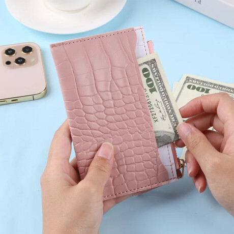 Monedero Croco Tarjetero Bicolor Rosado