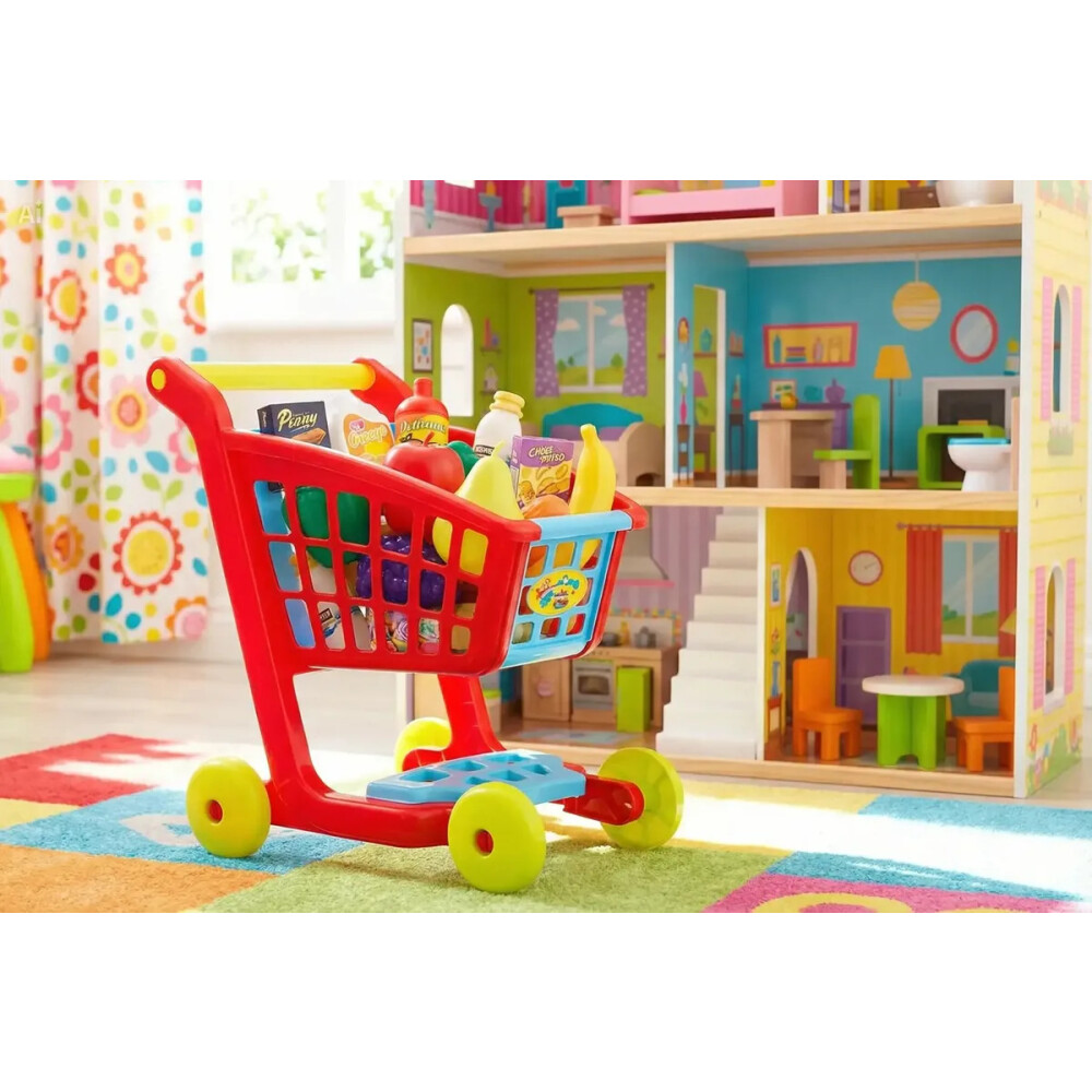 Carrito de supermercado infantil con accesorios. Carrito de supermercado infantil con accesorios.