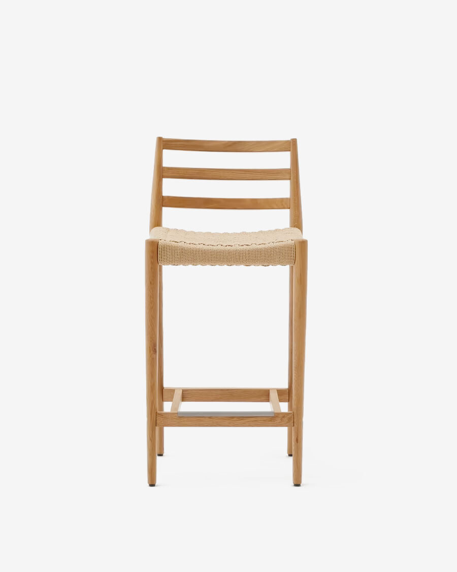 Taburete Analy respaldo madera maciza roble acabado natural y asiento cuerda 70cm FSC 100% Taburete Analy respaldo madera maciza roble acabado natural y asiento cuerda 70cm FSC 100%