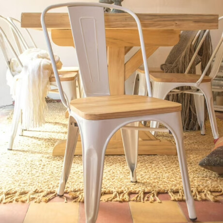 SILLA MADERA TOLIX Silla Metálica Con Asiento de Madera Tolix Blanca