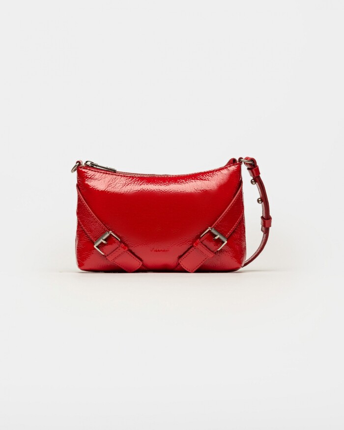 Mini bag Pocket en cuero charol arrugado Rojo