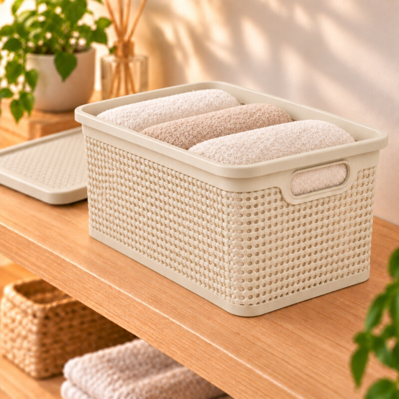 Caja simil ratán 25 lts BEIGE