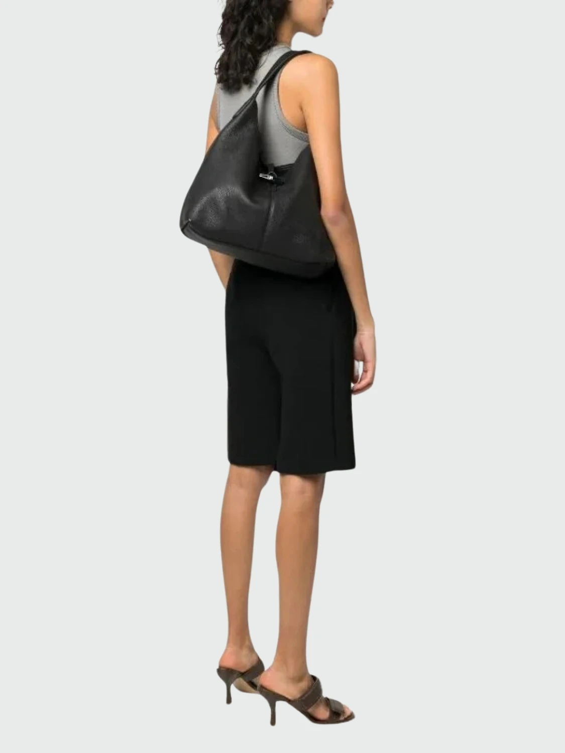 Longchamp -Cartera de cuero flexible Roseau Essential Negro