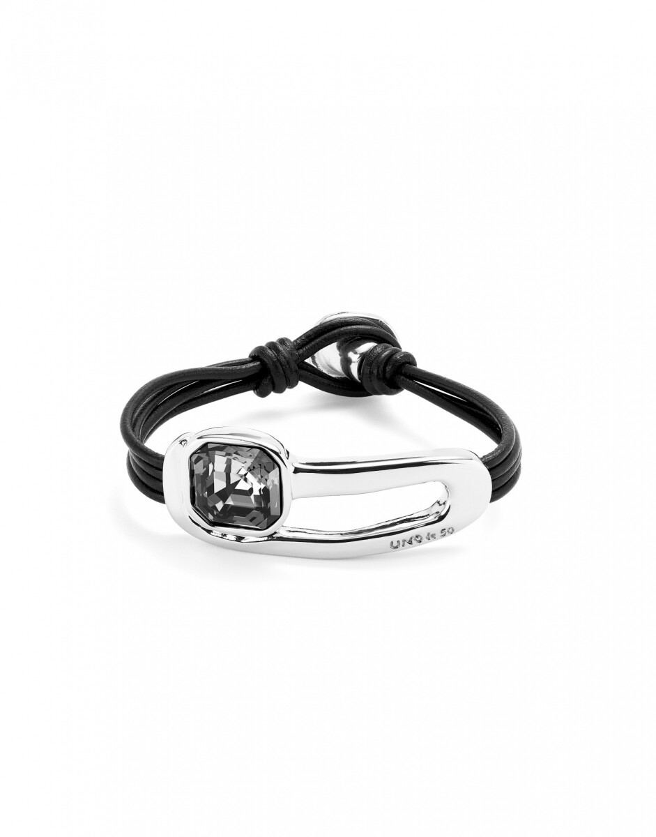 PULSERA DE CUERO BAÑADA EN PLATA DE LEY Y CRISTAL FACETADO NEGRO - Pulsera 