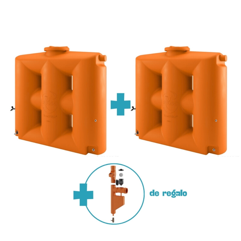 2 Colectores de Agua + Filtro de Regalo 1000 lts. Naranja