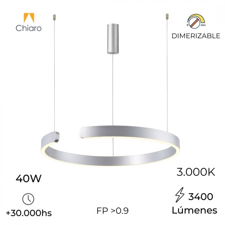 Luminaria de susp. Led circular con corte, 40W Dimerizable, 60cm PLATA