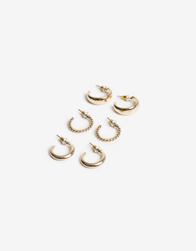 Aros Argollas Set Metal Aros Argollas Set Metal Texturado De La Línea Stay Golden - Dorado
