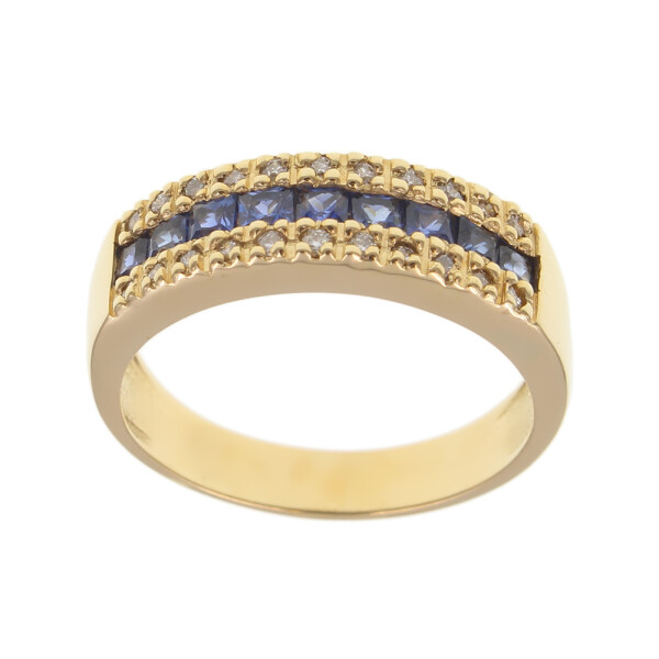 Anillo de oro amarillo 18k con brillantes y zafiros N8883 Anillo de oro amarillo 18k con brillantes y zafiros N8883