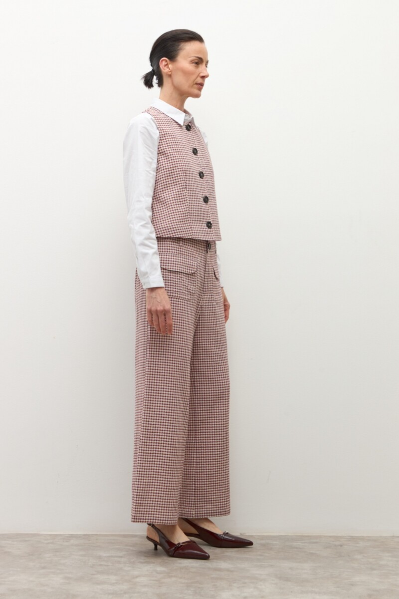 Pantalon culotte a cuadros beige