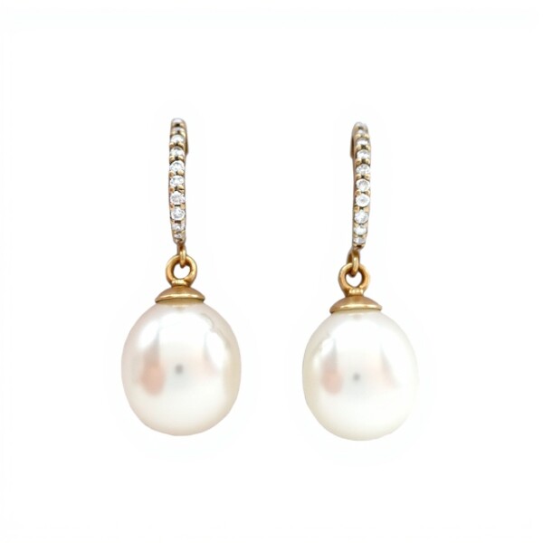Caravanas Perlas y Zirconia- Oro bajo - Perla de río y Zirconia- CA8215 conperla