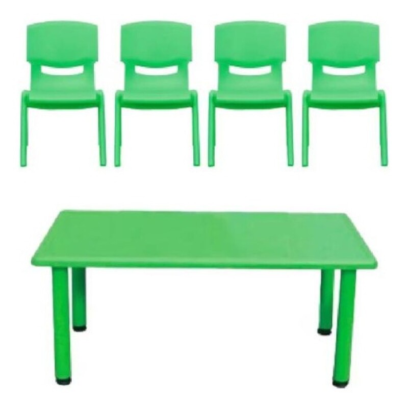 Pack mesa infantil Lumax rectangular + 4 sillas Verde
