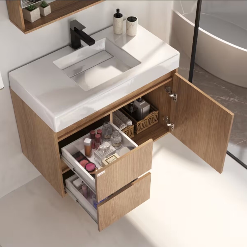 Mueble De Baño Suspendido Nicole 78 Cm Mesada y bacha embutida en resina natural Mueble De Baño Suspendido Nicole 78 Cm Mesada Y Bacha Embutida En Resina Natural