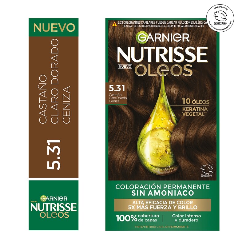 Tinta Garnier Nutrisse Oleos N°5.31 Castaño Dorado Cenizo Tinta Garnier Nutrisse Oleos N°5.31 Castaño Dorado Cenizo