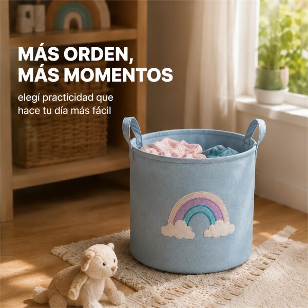 Canasto Organizador Infantil Arcoíris Tela Multiuso Bebé Celeste 1