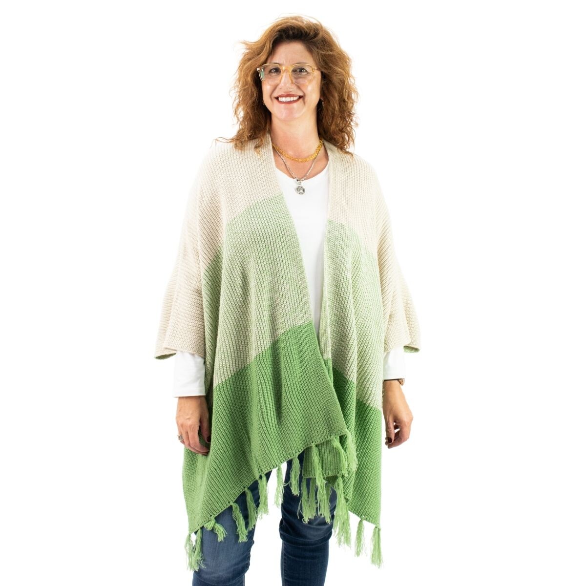 PONCHO XS-XL - BEIG/VERD 