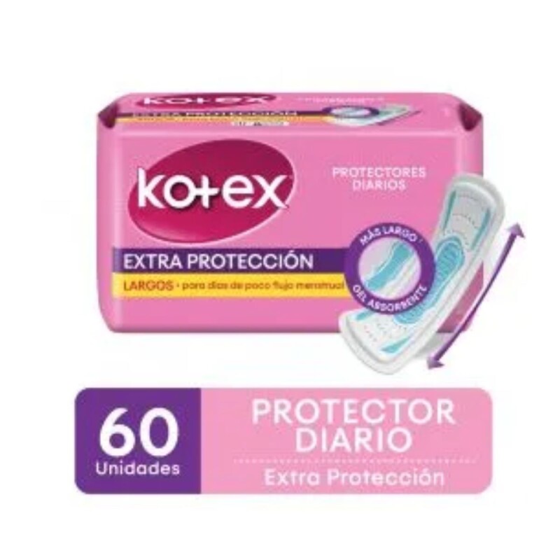 Protectores Diarios Kotex Extra Protección Largo X60 Protectores Diarios Kotex Extra Protección Largo X60