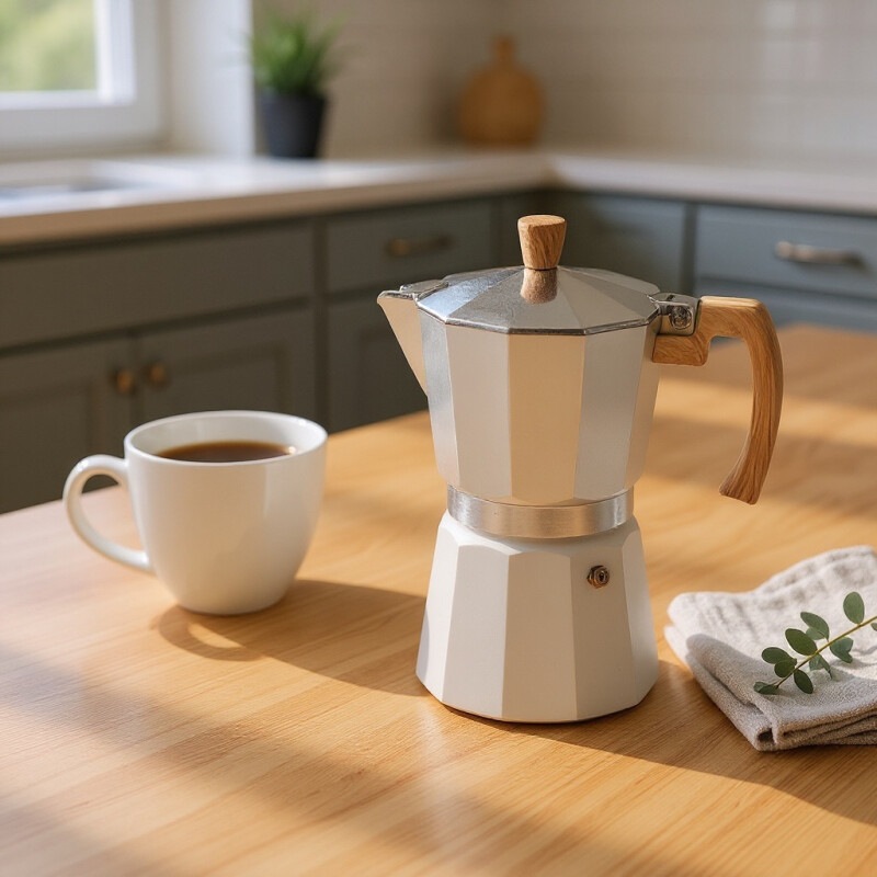 Cafetera Italiana Espresso 6 Tazas Aluminio Blanco