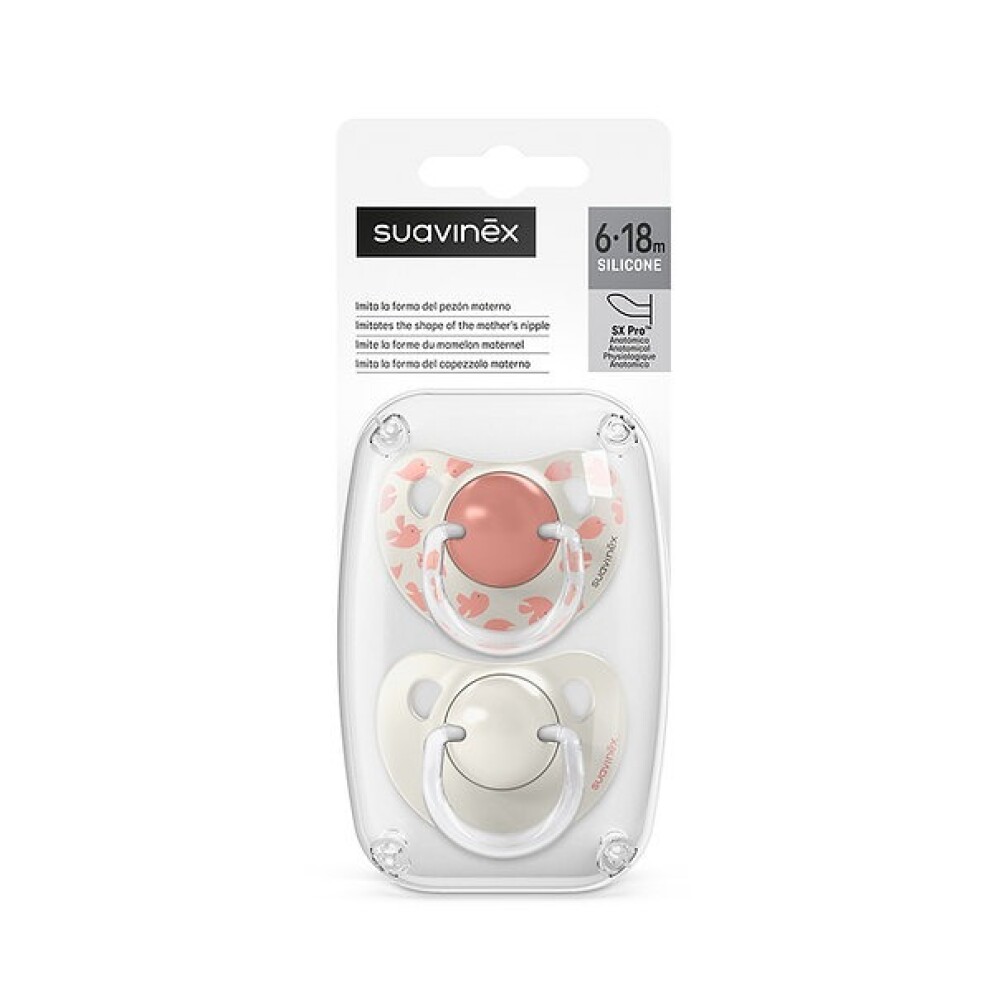 Set x2 chupete anatómico Suavinex 6 a 18M birds rosado
